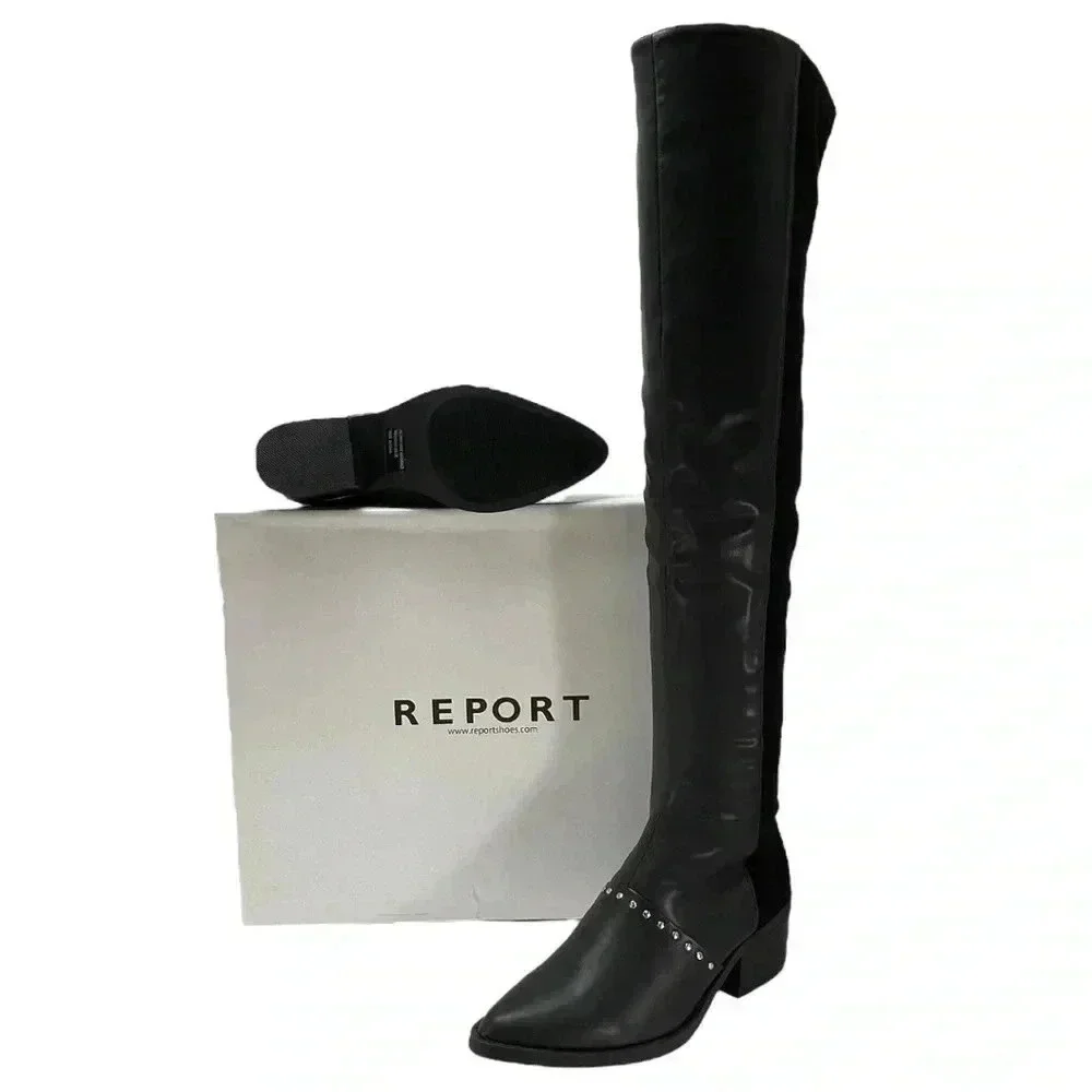 Report Zaria Black Faux Leather & Suede OTK Womens Boots Size 5M